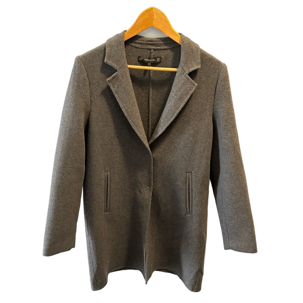 Zara Trafaluc Wool Snap Front Long Winter Coat Women’s M Overcoat Pockets Career